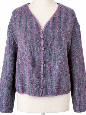Barbara Campbell Hand Woven Wool Silk Cardigan Jacket Boho Stripe Medium